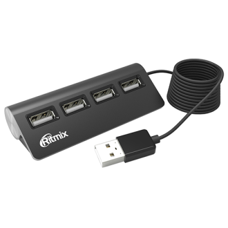 Расширитель USB 2.0 Ritmix CR-2400, Hub 4 порта, черный - Officedom (1)