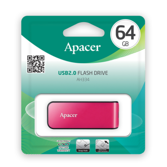 Флэш-накопитель Apacer, AH334, AP64GAH334P-1, 64GB, USB 2.0, розовый - Officedom (3)