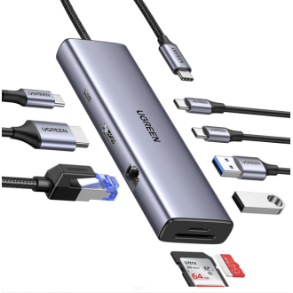 Конвертер USB 3.1(m) Type C на HDMI/<wbr>LAN/<wbr>CardReader/<wbr>Type Cx2/<wbr>USB 3.0x2/<wbr>PD 100W CM498 (15375) UGREEN - Officedom (1)
