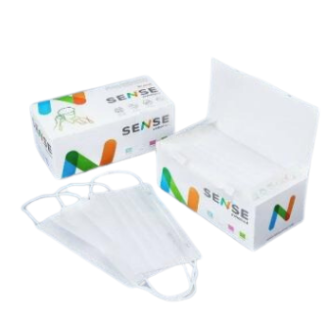 Маска медицинская одноразовая, 3-сл., на резинках, 50 шт, белый, картонная упаковка, SENSE - Officedom (1)