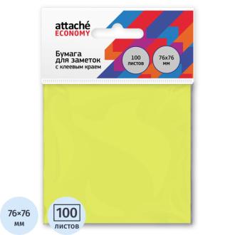 Клейкие листки 76х76мм, 100л., неоновый желтый, Attache Economy - Officedom (1)