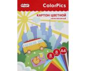 Картон цветной А4, 8л., 8цв., немелованный, в папке, ColorPics | OfficeDom.kz
