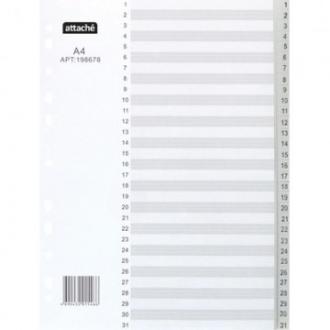 Разделители пластиковые А4, 1-31, серый, Attache - Officedom (1)