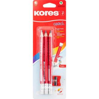 Набор простых карандашей, 3 шт, HB, с ластиком, заточенные, утолщенные + точилка, Kores Jumbo - Officedom (4)
