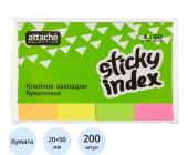 Набор клеевых закладок 20х50мм, 4цв.х 50шт, бумажные, Attache Selection | OfficeDom.kz