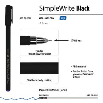 Ручка гелевая 0,5мм SimpleWrite Black, синий, Bruno Visconti 20-0066 - Officedom (3)