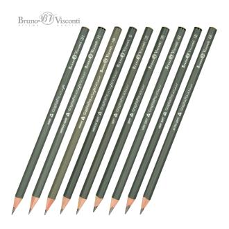 Набор простых карандашей, 9 шт, 2H-6B, в картонной коробке, GraphixPro, Bruno Visconti 21-0010 - Officedom (2)
