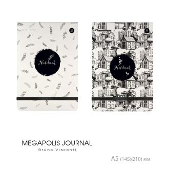 Записная книжка А5, 100л., точка, MEGAPOLIS JOURNAL BLACK&WHITE, на резинке, Bruno Visconti 3-475/<wbr>04 - Officedom (1)