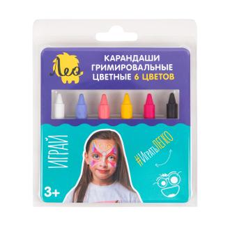 Карандаши гримировальные цветные 6 цв., 21 г, Бабочки, Лео Играй LPFPS-06 - Officedom (1)