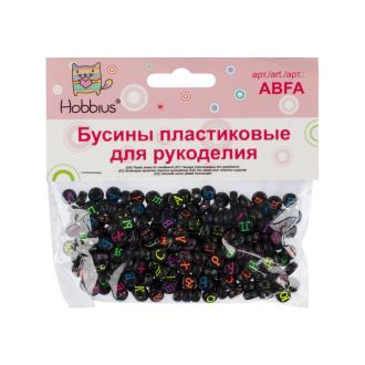 Бусины пластиковые 4х7 мм, 50 г, №04 чёрные с цветными буквами "русский алфавит", Hobbius ABFA - Officedom (2)