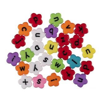 Бусины пластиковые 4х12 мм, 100 шт, №02 цветные цветочки "английский алфавит", Hobbius ABFG - Officedom (1)