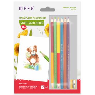 Скетч для раскрашивания цветными карандашами "Медвежонок-садовод" 29,7х14,8см, 1 л., ФРЕЯ RPSK-0014 - Officedom (1)