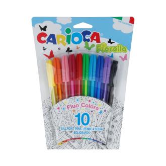 Набор шариковых ручек 1,0мм Fiorella, 10 флуоресцентных цветов, Carioca 42775 - Officedom (1)