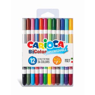Фломастеры 24 цвета, 12 штук, двусторонние, Carioca BiColor 42265 - Officedom (1)