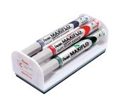 Набор маркеров для доски, пулевидный, 4мм, 4 цвета+магн.губка, Pentel Maxiflo MWL5S-4N | OfficeDom.kz
