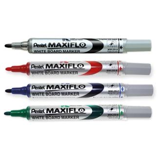Набор маркеров для доски, пулевидный, 4мм, 4 цвета+магн.губка, Pentel Maxiflo MWL5S-4N - Officedom (2)