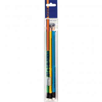 Набор простых карандашей, 3 шт, HB, с ластиком, заточенные, пластиковый корпус ассорти, Centrum - Officedom (1)