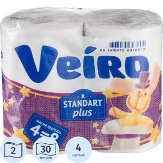 Туалетная бумага, 2 слоя, 4 рул, белая, Veiro Standаrt Plus - Officedom (1)