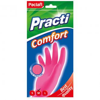 Перчатки резиновые Paclan Comfort, M-размер, розовый - Officedom (1)