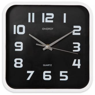 Часы настенные кварцевые ENERGY ЕС-09, квадратные, 24,5х24,5х4 см, черный фон, белый корпус - Officedom (1)