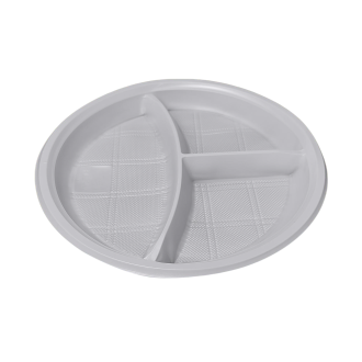 Тарелка одноразовая 3-секционная, PP, 20,5 см, C-3, 50шт, плотная, белый (FS0205W3) - Officedom (1)