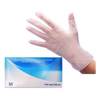 Перчатки виниловые смотровые диагностические нестерильные, неопудренные, M-размер, 200 шт/<wbr>упак - Officedom (1)