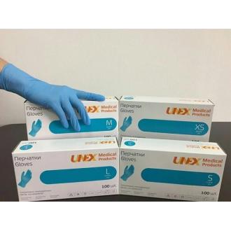 Перчатки нитровиниловые неопудренные, M-размер, голубой, 100 шт/<wbr>упак, UNEX - Officedom (1)