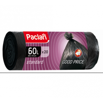 Мешки для мусора Paclan Standart 60л.; 20шт/<wbr>уп, прочные, черный - Officedom (1)