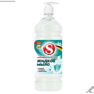 Мыло жидкое антибактериальное "S" с дозатором, 1л, WEC - Officedom (1)