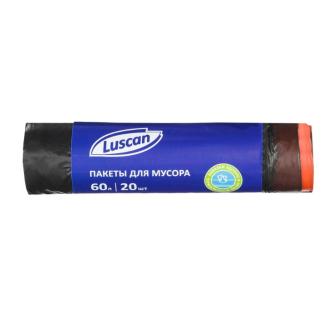 Мешки для мусора ПНД с завязками, 60л, 12мкр, 20шт, черные, Luscan - Officedom (1)