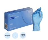 Перчатки нитриловые, неопудренные L-размер, Blue Sky, голубой, 50 пар/100 штук в уп, MediOk | OfficeDom.kz