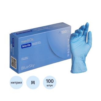 Перчатки нитриловые, неопудренные М-размер, Blue Sky, голубой, 50 пар/<wbr>100 штук в уп, MediOk - Officedom (1)