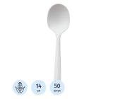 Ложка одноразовая столовая 140мм, кукурузный крахмал, белый, 50шт, GM | OfficeDom.kz