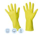 Перчатки латексные с хлопковым напылением, 5 пар, желтый, размер: L, Luscan | OfficeDom.kz