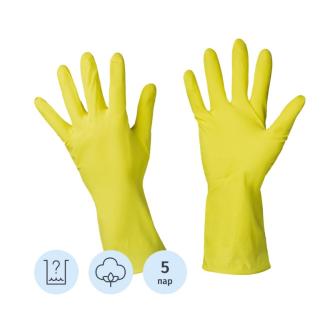 Перчатки латексные с хлопковым напылением, 5 пар, желтый, размер: L, Luscan - Officedom (1)
