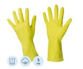 Перчатки латексные с хлопковым напылением, 5 пар, желтый, размер: M, Luscan | OfficeDom.kz