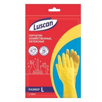 Перчатки латексные с хлопковым напылением, желтый, размер: L, Luscan - Officedom (2)