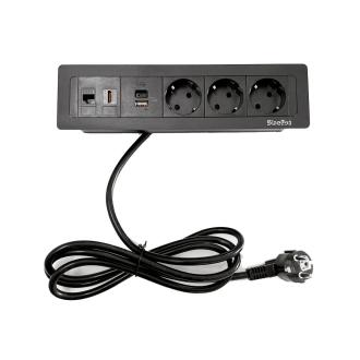 Настольный блок Shelbi SDO2-MULT10-B, 3 розетки 200B, 1 USB, 1 Type-C, RJ45, HDMI, чёрный - Officedom (1)