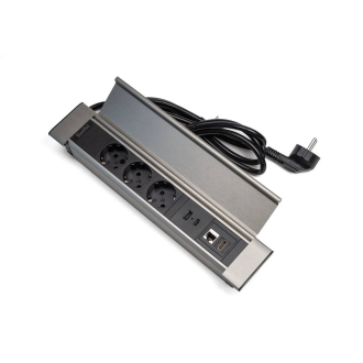 Настольный блок Shelbi SDO3-MULT10-B с крышкой, 3 розетки 200B, 1 USB, 1 Type-C, RJ45, HDMI, черный - Officedom (1)
