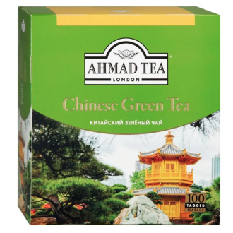 Чай зеленый Ahmad Tea Chinese Green Tea (Китайский зеленый чай), 100х1,8г, в пакетиках с ярлычками - Officedom (1)