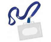 Бейдж горизонтальный, 54х90мм, с синим шнурком, без клипа, жесткий, прозрачный, Forpus | OfficeDom.kz