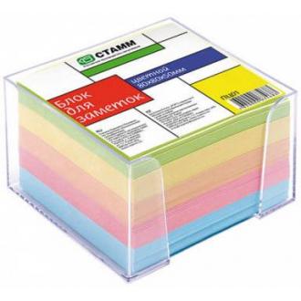 Бумага д/<wbr>заметок СТАММ ПЦ01, 8х8х5 см, в прозр. подставке, цветной - Officedom (1)