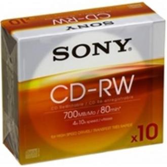 Диски перезаписываемые CD-RW Sony, 700Mb, 4х-10х, Slim - Officedom (1)