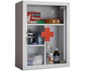Аптечка металлическая навесная, 390x300x160, стеклянная дверца, 3 кг, серый, AMD-39G | OfficeDom.kz