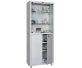 Шкаф металлический медицинский Hilfe 1670/SG, 1655х700х320 мм, 4 полки, стекл. двери, 35 кг, белый | OfficeDom.kz