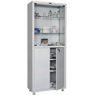 Шкаф металлический медицинский Hilfe 1670/<wbr>SG, 1655х700х320 мм, 4 полки, стекл. двери, 35 кг, белый - Officedom (1)