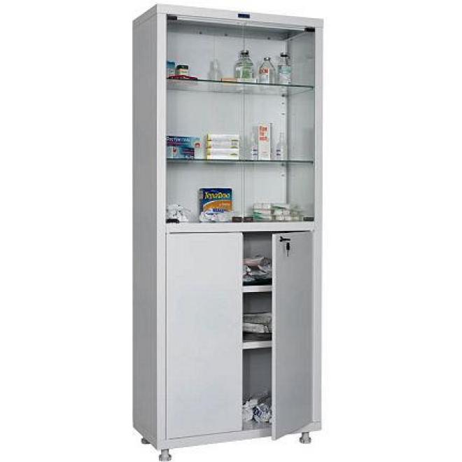 Шкаф металлический медицинский Hilfe 1670/SG, 1655х700х320 мм, 4 полки ...