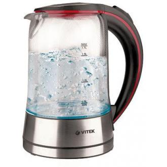 Чайник электрический Vitek VT-7009, 1,7 л, 2200Вт, черный с прозрачным корпусом (стекло) - Officedom (1)