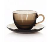 Набор чайный Pasabahce BASIC, чашка с блюдцем на 6 персон, 230 мл, стекло, бронзовый | OfficeDom.kz