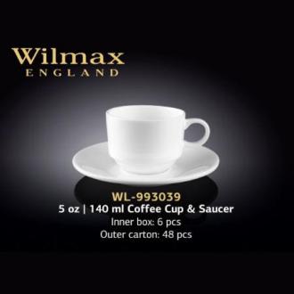 Чашка кофейная WILMAX WL-993039, 140 мл + блюдце, белый, 6 шт/<wbr>упак - Officedom (1)